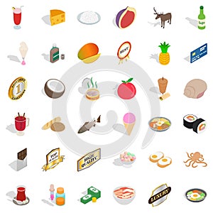Foodstuff icons set, isometric style