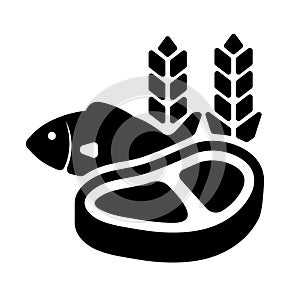 Foodstuff, various food meat, fish, grain icon