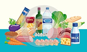 Foodstuffs. Set of food and drinks. Color illustration photo