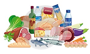 Foodstuffs. Set of food and drinks. Color illustration photo