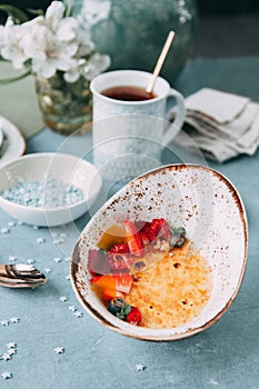 Foodstyling with tea on wooden background photo