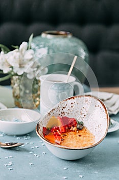 Foodstyling with tea on wooden background photo