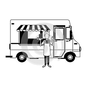 Foodtruck restaurant isolated in black and white