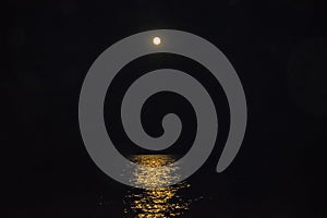 The fool moon over the sea and the moonpath