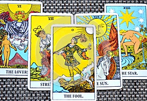 The Fool Tarot Card Strength Lovers Sun Star Background