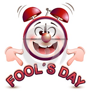 Fools day time. Fun clock show lettering text