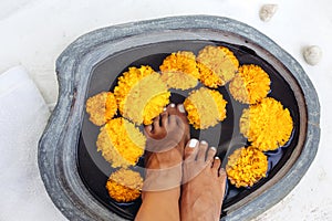 Foot bath and spa pedicure treatment