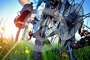 Foot of bicyclist on the pedal