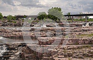 Foot and bike bridge over the cascades in Sioux Falls, SD, USA