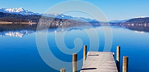 a foot bridge in a lake