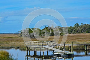 A foot bridge to a dock on the inter coastal in Townsend, Mcintosh county, Georgia USA