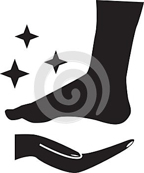 foot care icon on white background. hand with leg sign. massage foots symbol. body health logo. flat style