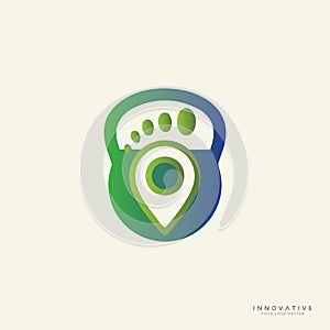 Foot care logo design with dumbbell icon. new best health and physical fitness company vector logo design