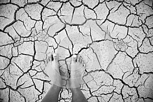 Foot on the dry ground Human Global Warming Situation