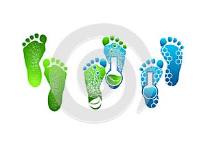 Foot logo, green feet symbol concept design