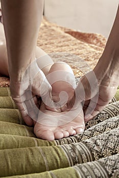 Foot massage close up shot