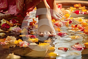 foot massage in spa with flower