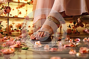 foot massage in spa with flower