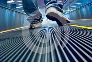 Foot move in airport corridor