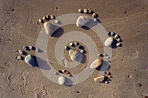 Foot, pebble, sand, art, beach