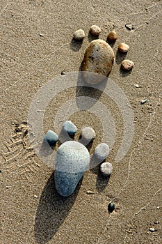 Foot, pebble, sand, art, beach