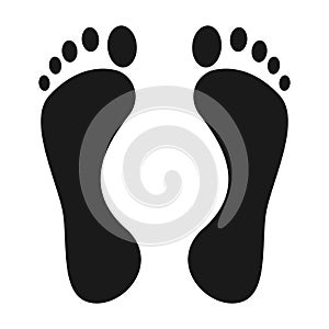 Foot print icon. Bare foot print Black on white feet icon vector