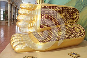 Foot print of the reclining Buddha statue