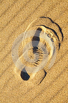 Foot print in sand on a beach