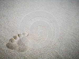 Foot print on the sea shore create with macro shot on sandy beach.