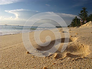 Foot Print on Striking Tropical Sand Beach