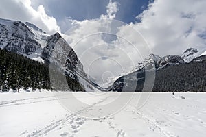 Foot Prints on Frozen Alpine Lake