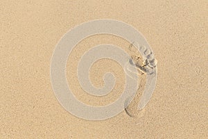 Foot prints on sand at the beach in the afternoon