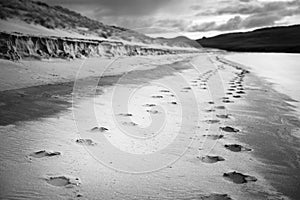 Foot prints on the sandy beach