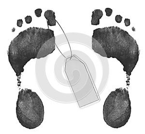 Foot prints with toe tag