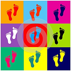 Foot prints vector set colorful