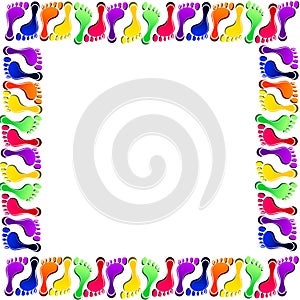 Foot prints vector set colorful frame