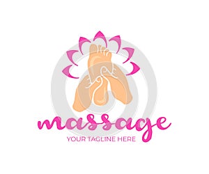 Foot reflexology, massage therapy and ankle foot care, logo design. Healthcare, medical and medicine, vector design