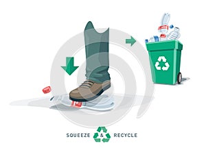 Foot Squeeze Empty Plastic Bottle with Recycling Bin photo