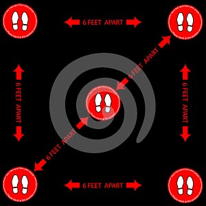 Foot Symbol Marking the standing position, the floor as markers for people to stand 6 feet apart
