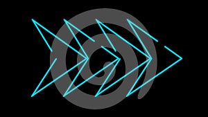 Footage. 2D animation. Sign of four connected arrows in blue neon style on a transparent background