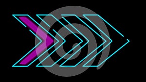 Footage. 2D animation. Sign of four connected arrows in blue with a pink background in neon style on a transparent background