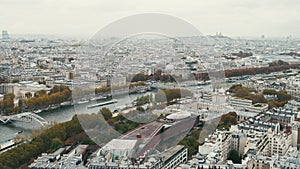 Footage above Paris during autumn time, View From Eiffel Tower