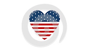 Footage animated illustration of USA flag in heart shape appearing on white background. National symbol patriotism elections