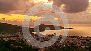 Footage B roll of Time lapse sunset or sunrise over the Patong city Phuket Thailand Day to night Timelapse cloudscape.