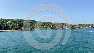 Footage of Emirgan area of Istanbul by Bosphorus strait. Beautiful scene. It is a sunny summer day.