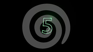 Footage. The light green number five 5 appears in a luminous point that draws the number and then disappears into a black backgro