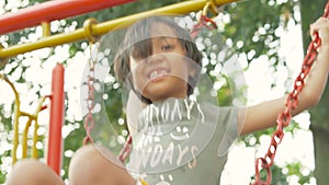 Footage of little girl playing on the swing