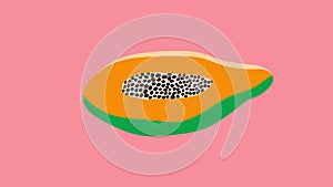 Footage of loop animation of ripe papaya jiggling wiggling on pink background. Kids cartoon style video in pop art style