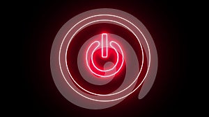 Footage. Power button. Made in glowing neon red. Smoothly appears in the circle and disappears.