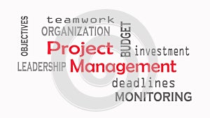 Footage Project Management word cloud concept on grey background